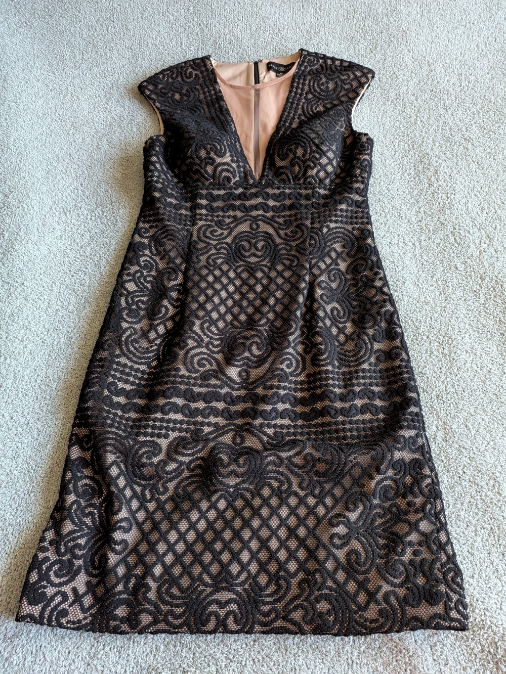 🌼B2G1🌼 Betsy & Adam Black Lace Midi Dress with Nude Lining NWOT